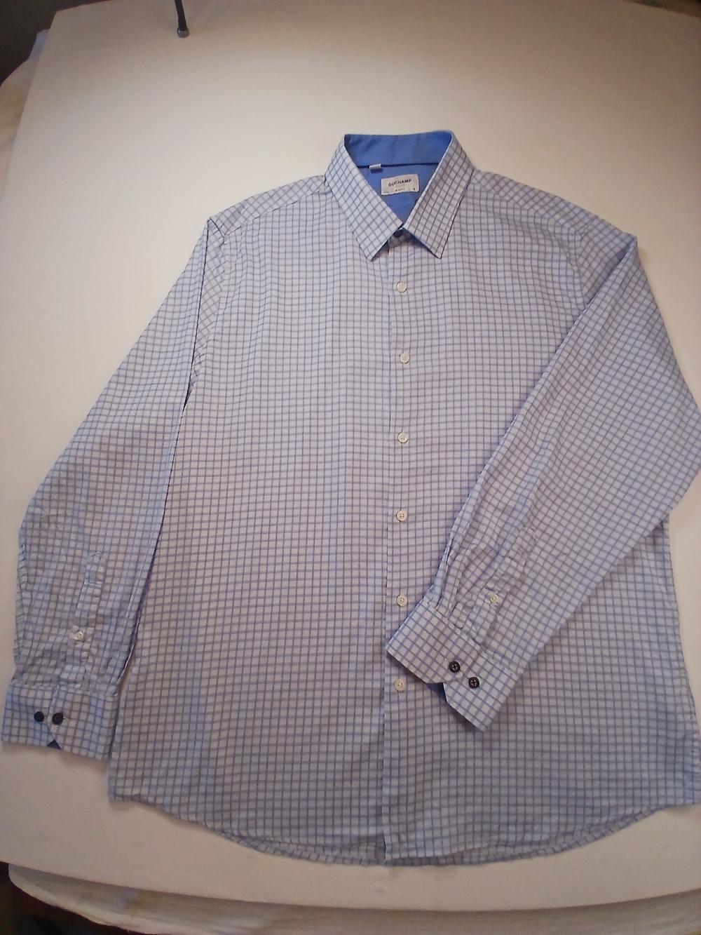 Duckcamp Men's Blue Windowpane Dress Shirt with Contrast Inner Collar